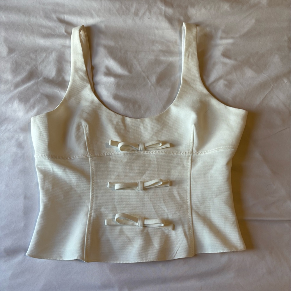 Zara Cream Bow-Accent Crop Top